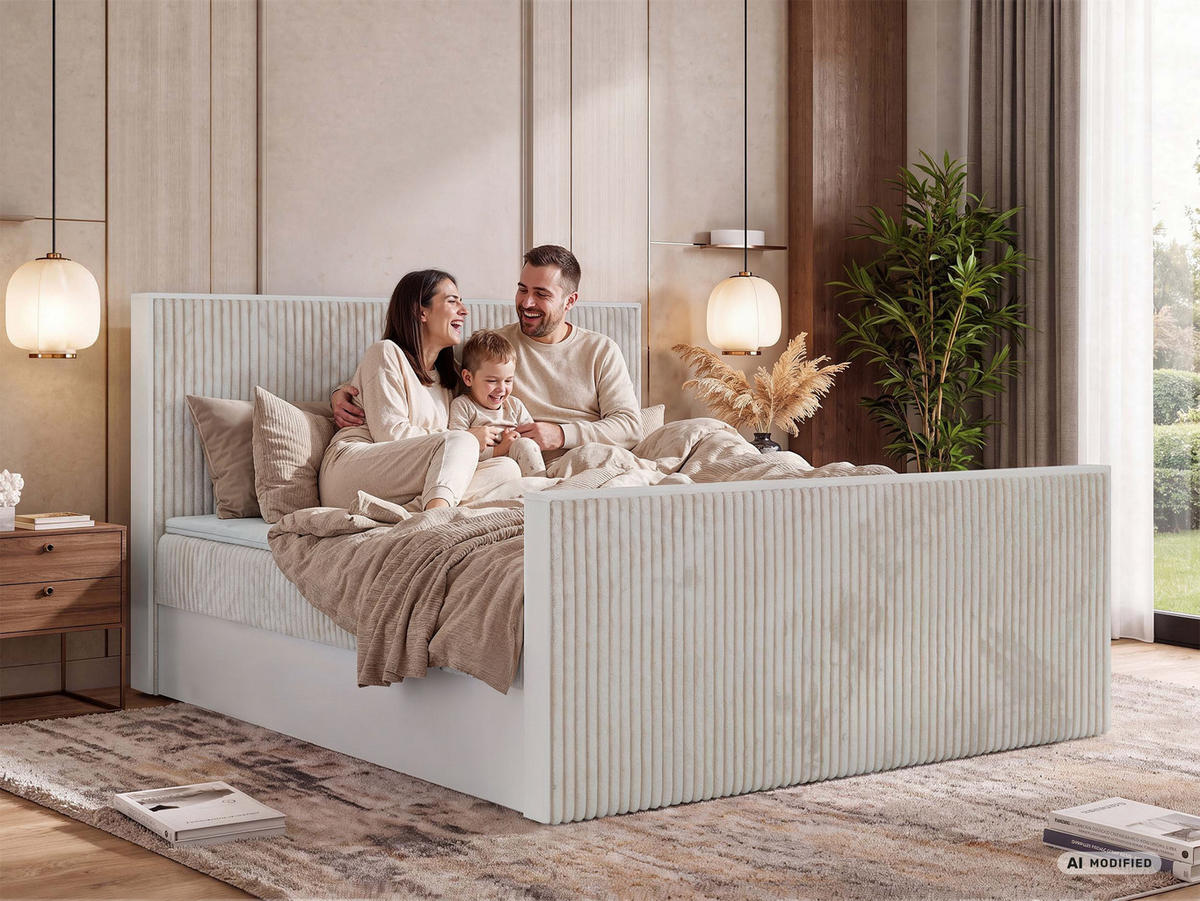 KONTINENTÁLNÍ POSTEL TRAVIT DUO 160/200 - Světle hnědá Manšestr - Topper Visco - H4 - černá/světle hnědá, textil/plast (160/200cm) - MKS