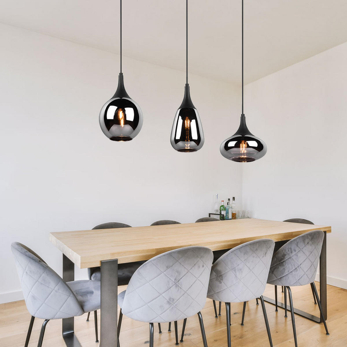 HÄNGELEUCHTE Metall Chrom Silber - Silberfarben, Glas (68/34/150cm)