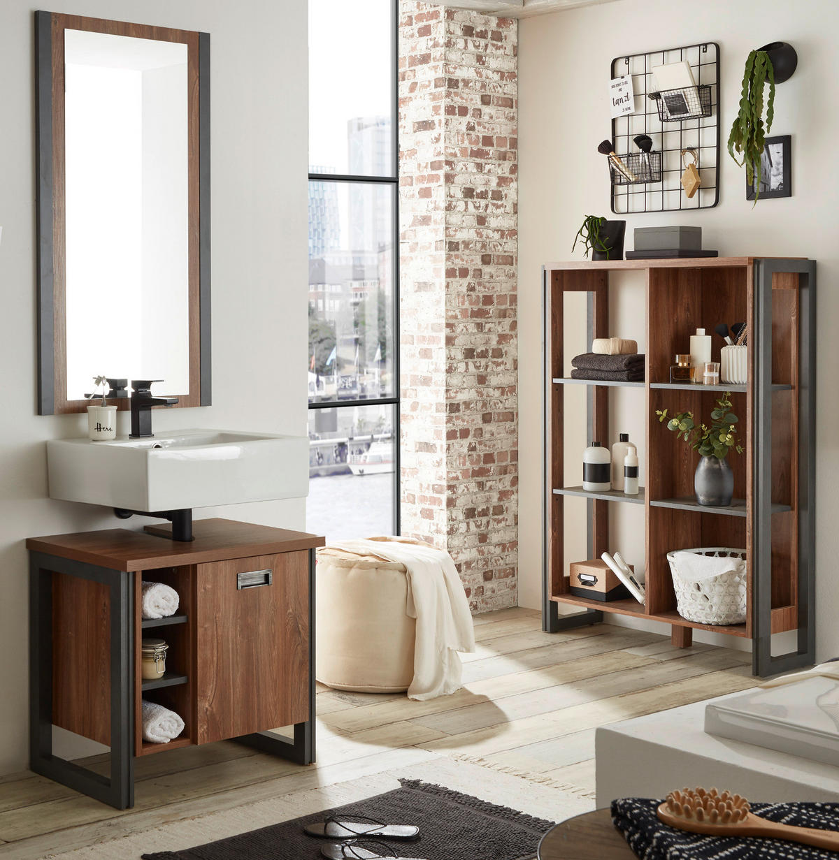 BAD-REGAL Eiche Stirling, Matera grau, Badregal 90 x 140 cm - Eichefarben/Grau, Holz/Holzwerkstoff (90/140/33cm)