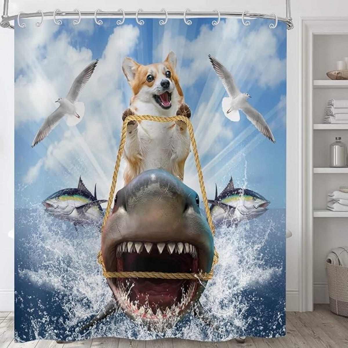 DUSCHVORHANG Stil für Badewanne waschbar wasserdicht Stoff mit Haken - Blau, Textil (180/180cm) - MCBOSON