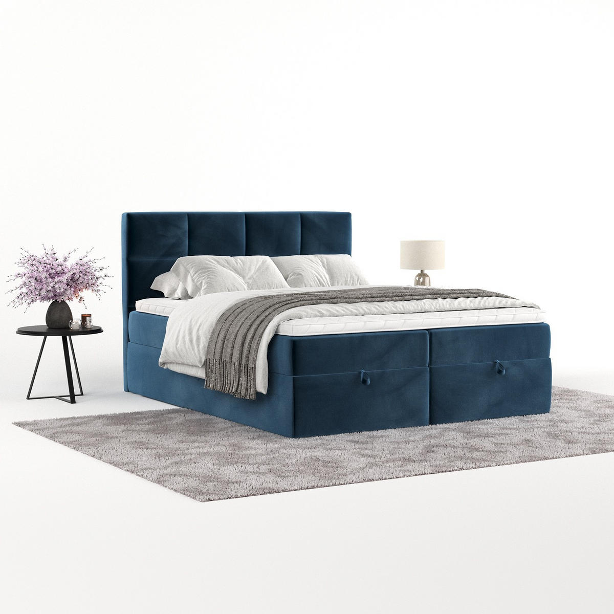 BOXBETT Velto 200/200 cm Dunkelblau im Kronos Stoff - Schwarz/Dunkelblau, Holz/Holzwerkstoff (200/200cm) - AltaBeds