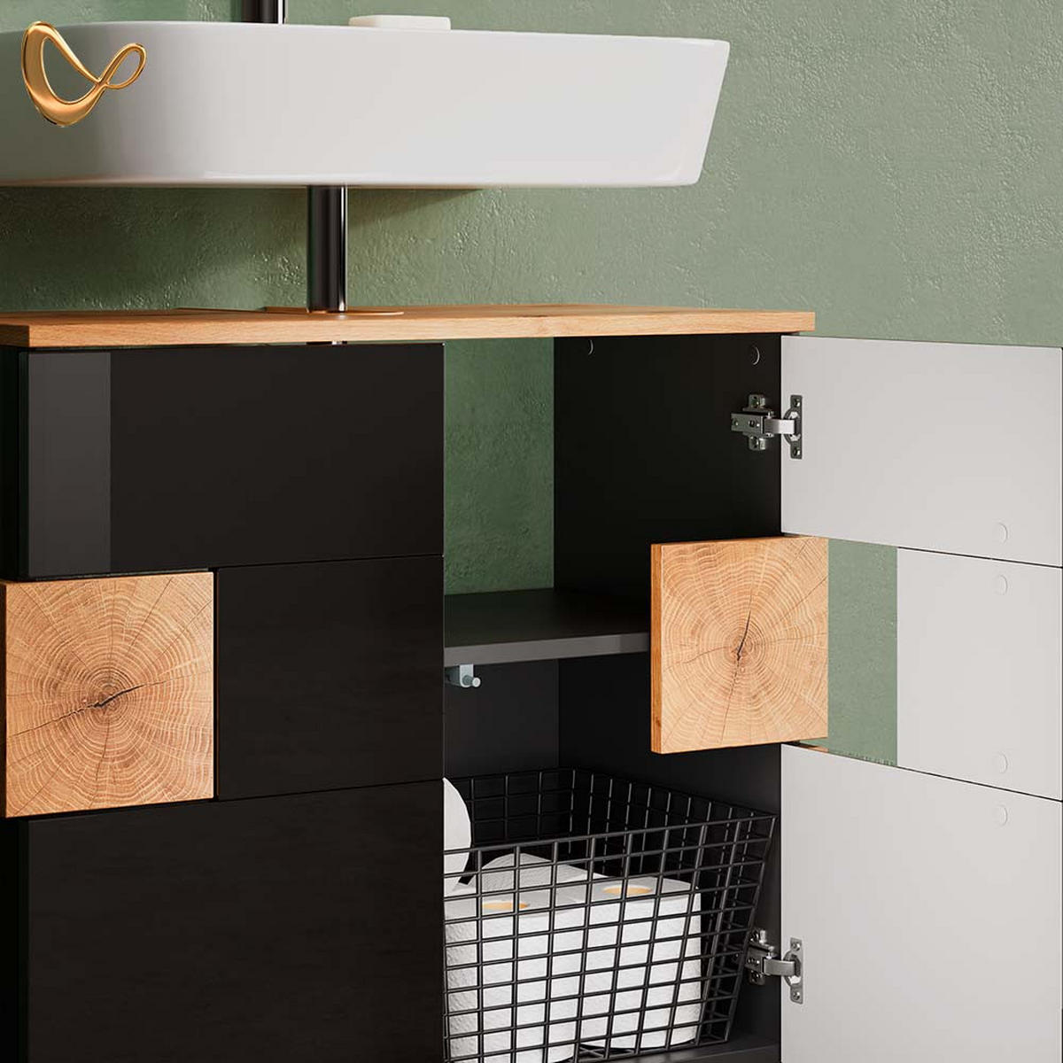 BADMÖBEL-SET Tanaro Anthrazit 2 Teile - Anthrazit/Eiche Artisan, Holzwerkstoff (73/64/37cm) - Livinity®