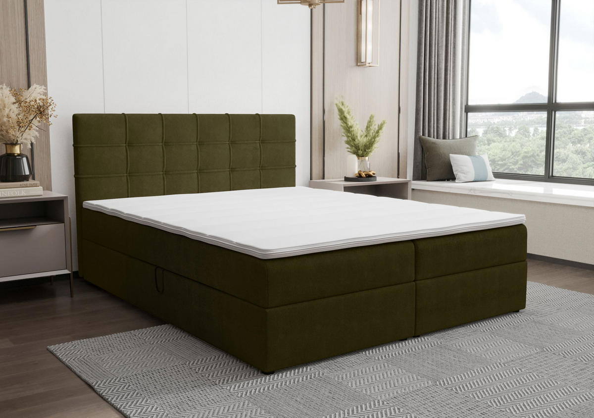 BOXBETT KIDA mit Matratze H3, Bonell und Topper 160x200 Curio 39 - Dunkelgrün, Textil (160/200cm) - Bedante