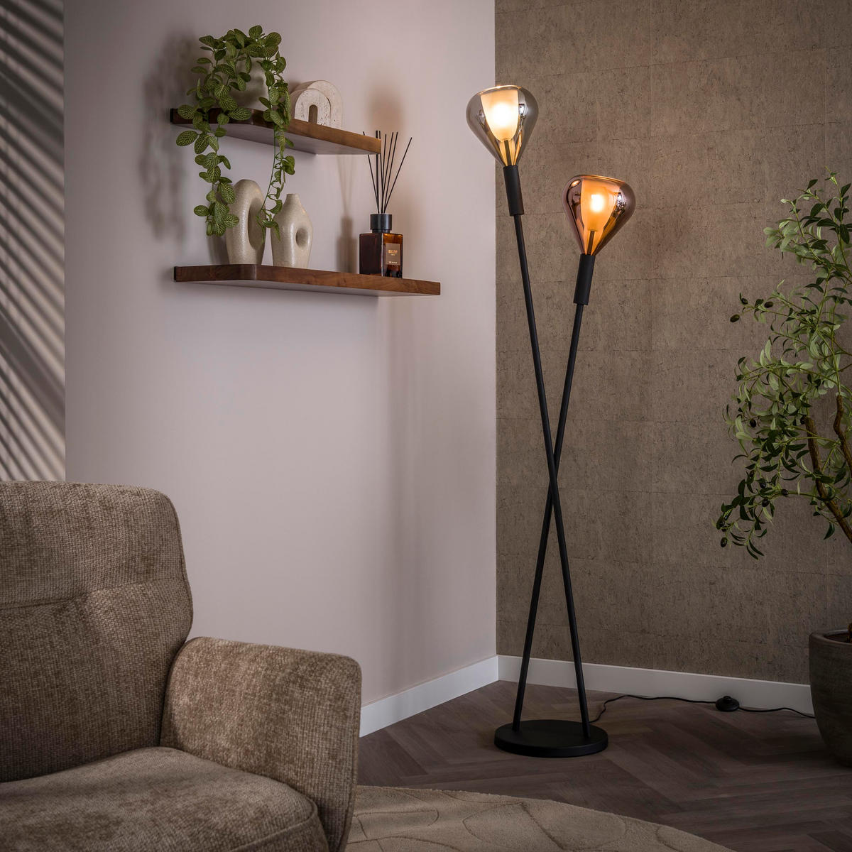 STEHLAMPE Wings - Schwarz - 30/30/175 cm - Schwarz, Metall (30/30/175cm) - Hoyz Collection