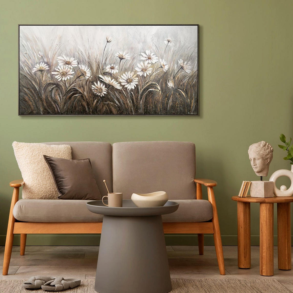 GEMÄLDE Gänseblümchen Schattenfugenrahmen Grau 200x100 cm - Grau, Holz (200/100cm) - YS-art gallery