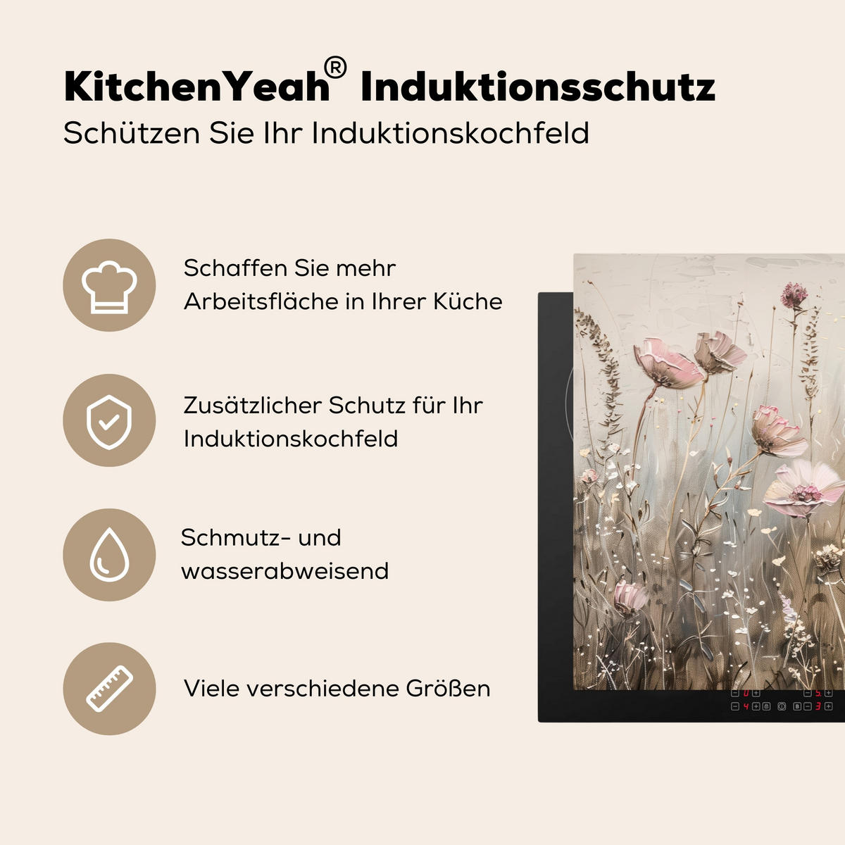 HERDABDECKPLATTE Blumen - Beige - Trockenblumen 81x52 cm - Beige, Kunststoff (81/0.2/52cm) - MuchoWow