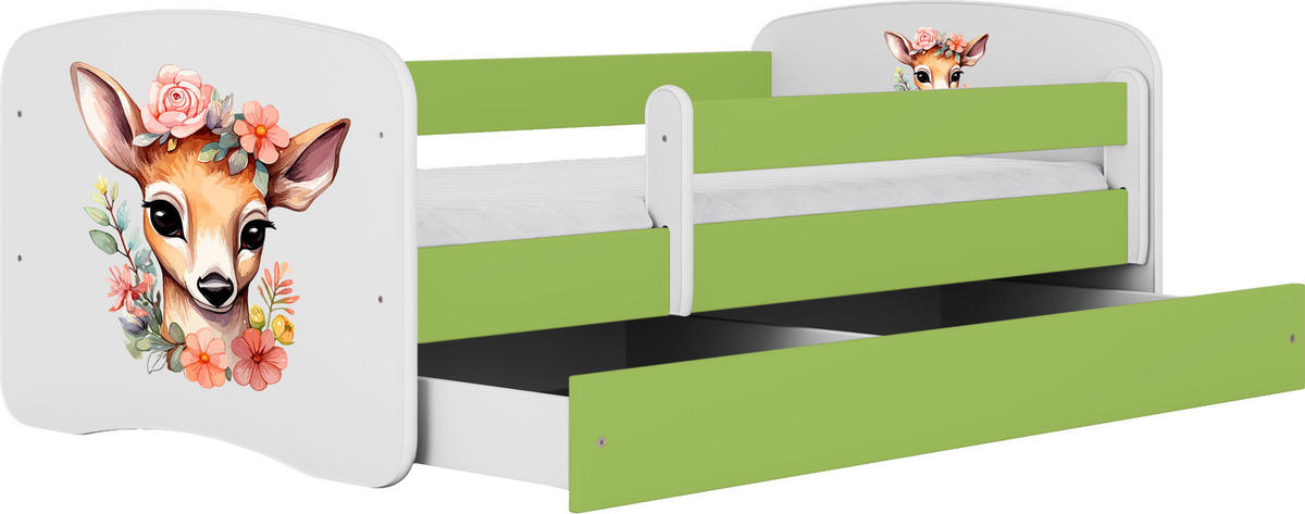 KINDERBETT Emily mit Schublade und Matratze, Grün 70x140 cm - Dunkelorange/Grün, Holzwerkstoff (140/70cm) - WFL GROUP