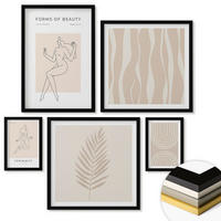 WANDBILDER 5er-Set - 50x50 cm & 20x30 cm & 40x60 cm Schwarzer Rahmen - Abstrakte Boho-Dekorationen - Schwarz, Kunststoff (40/60cm) - ArtPrintCave