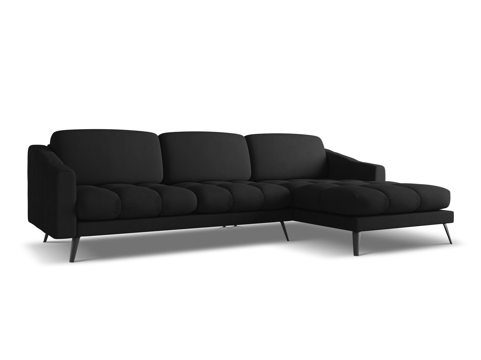 ECKSOFA Rechts Chenille Stoff Schwarz - Schwarz, Textil/Metall (264/160cm) - Makamii
