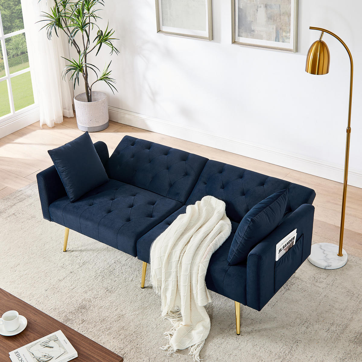 SCHLAFSOFA 177/78/74 cm in Blue Samt mit Aufbewahrungstasche - Blau, Textil (78/74/177cm) - Oxeza