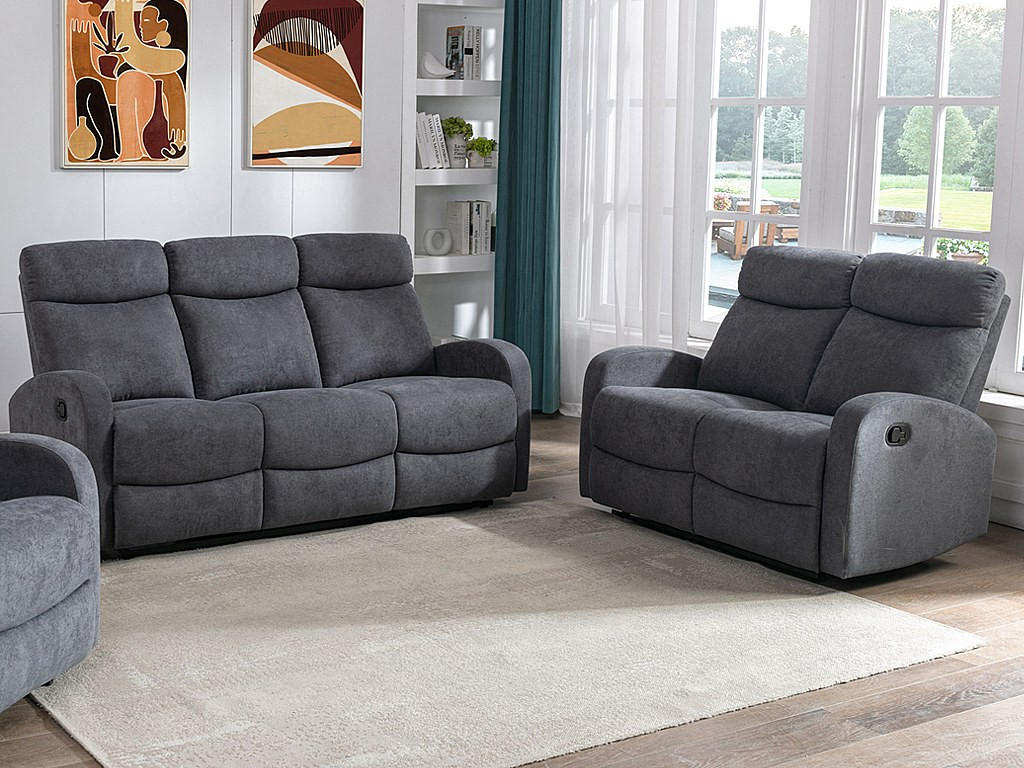 Thumbnail - Vente-Unique Couchgarnitur, Dunkelgrau, Textil, Uni, 5-Sitzer, 180x100x95 cm, Wohnzimmer, Sofas & Couches, Sofas