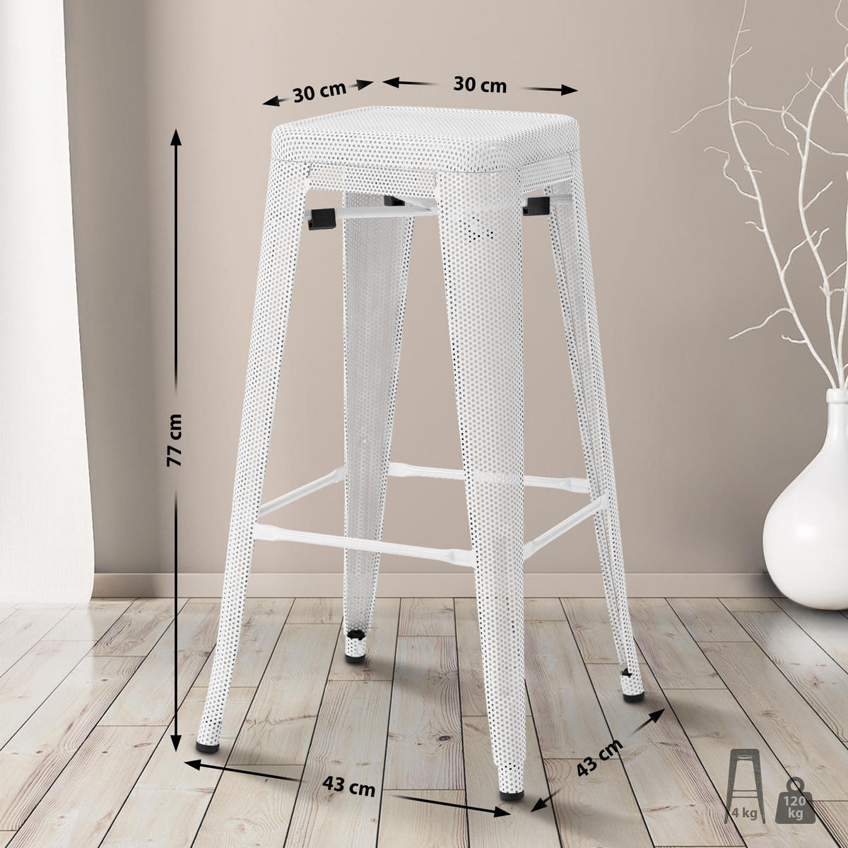 BARHOCKER Fletcher 77x43x43 cm weiß - Weiß, Metall (43/77/43cm) - furnicato