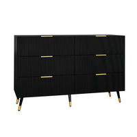 SIDEBOARD DE-38220 120/40/77 cm mit 6 Schubladen und goldenen Griffen Schwarz - Schwarz, Holzwerkstoff (120/77/40cm) - ComfortXL