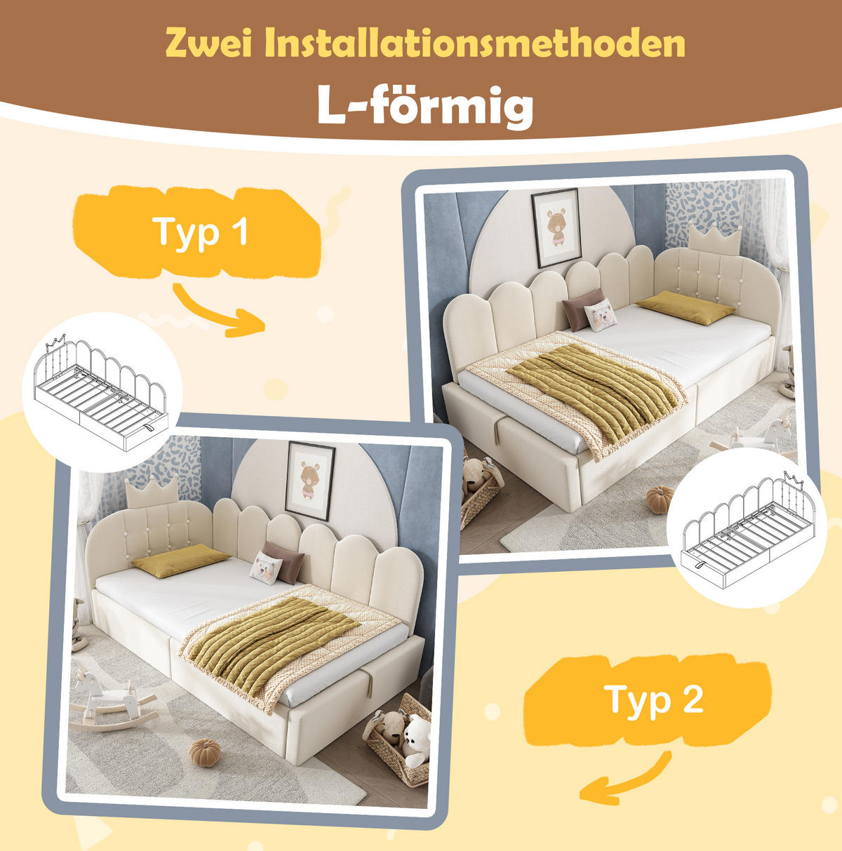 POLSTERBETT 90/190 cm Beige aus Samt mit Stauraum - Beige, Textil (90/190cm) - OKMYHOME