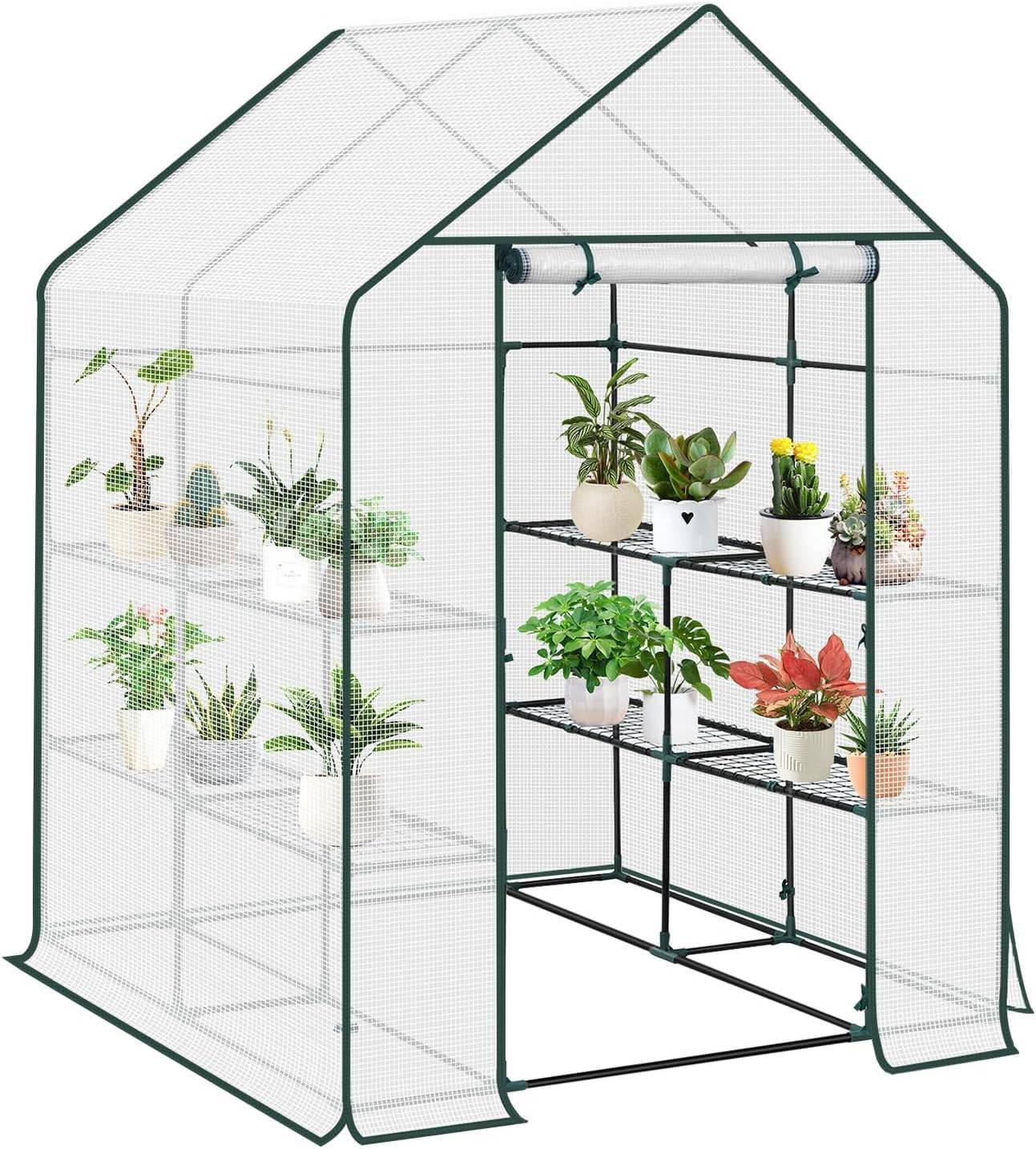 FOLIENGEWÄCHSHAUS, Metallgestell, 143 x 195 x 143 cm - Weiß, Textil/Metall (143/195/143cm) - Woltu