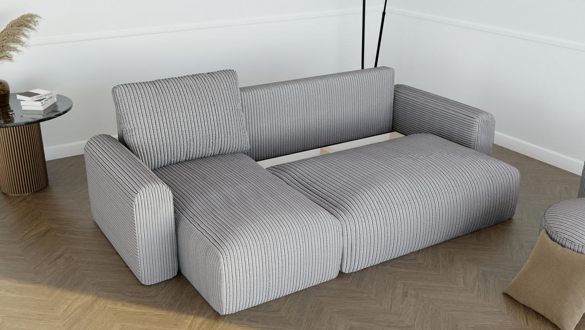 ECKSOFA mit Schlaffunktion und Bettkasten, Grau - Grau, Holzwerkstoff/Textil (244/98cm) - Idohome