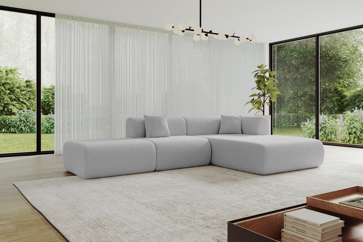 ECKSOFA Ottomane Rechts OVLY-L 289x176x71 Hellgrau Bouclé - Silberfarben/Hellgrau, Holzwerkstoff/Kunststoff (289/176cm) - ALTDECOR