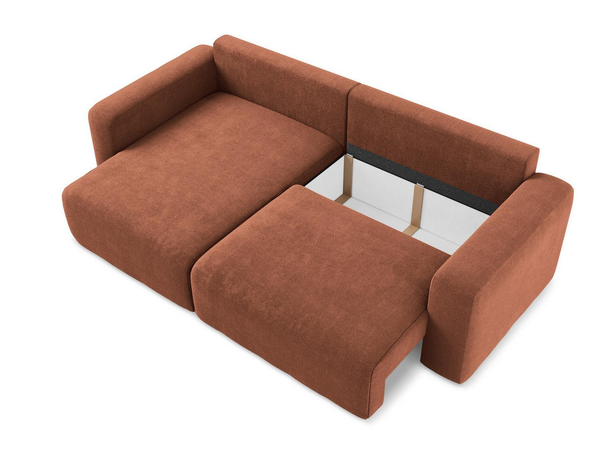 ECKSOFA mit Schlaffunktion links Chenille Stoff Orange - Terra cotta/Schwarz, Kunststoff/Textil (149/244cm) - Makamii