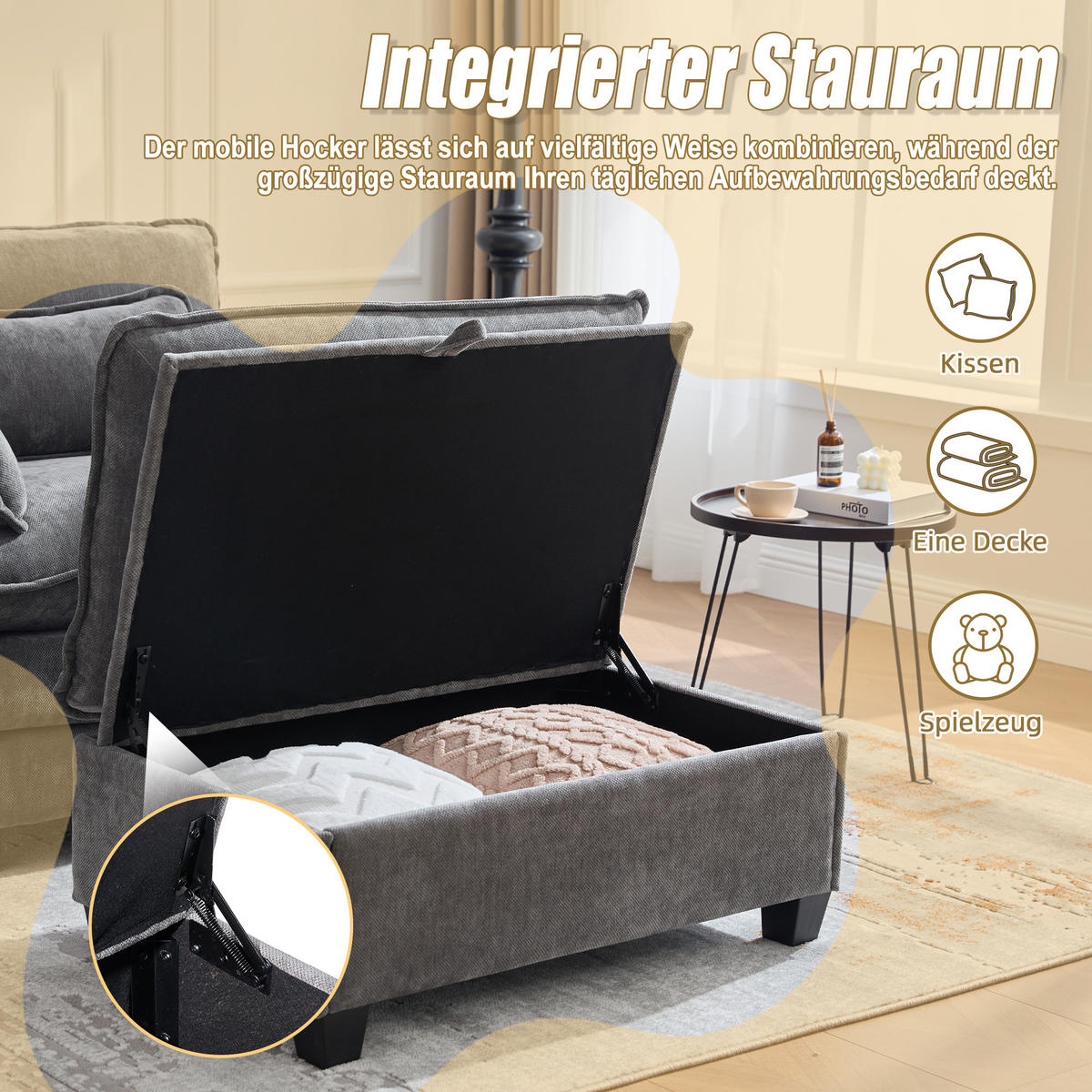 SOFASESSEL mit Hocker und Stauraum in Samt, 103 / 85 / 91 cm - Grau, Textil (85/91/103cm) - PARAFTA HOME