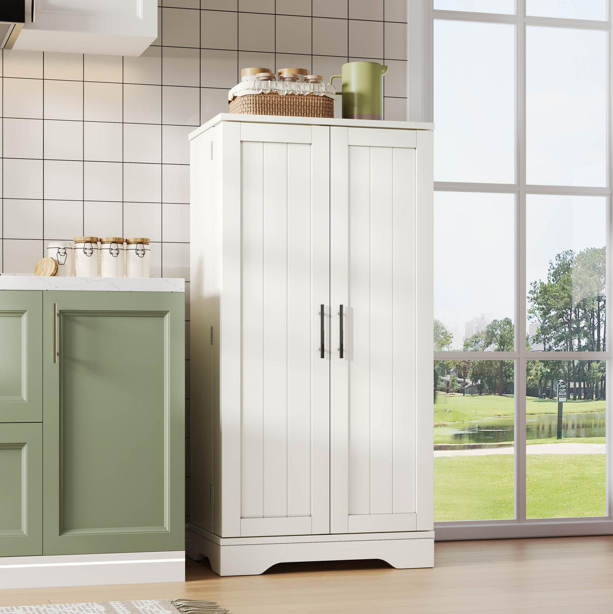 ANRICHTE Hochschrank 120/60/40 cm aus MDF mit LED-Sensorlicht und verstellbaren Einlegeböden Weiß - Weiß, Holzwerkstoff (60/120/40cm) - Modenvie