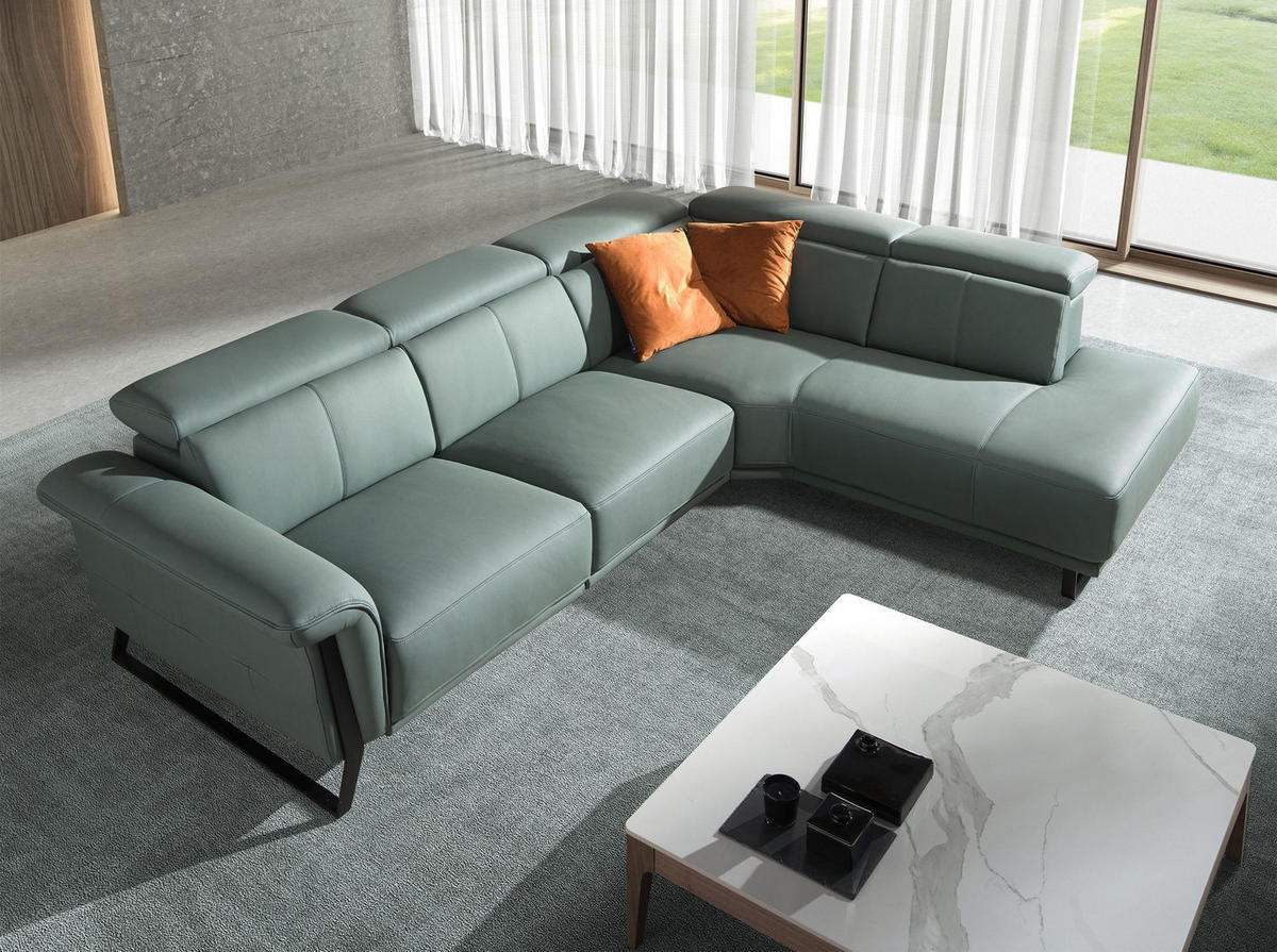 ECKSOFA Relax-Ecksofa rechts in türkisgrünem Leder 306/229/97 cm - Türkis/Schwarz, Leder/Holz (306/229cm) - ANGEL CERDA