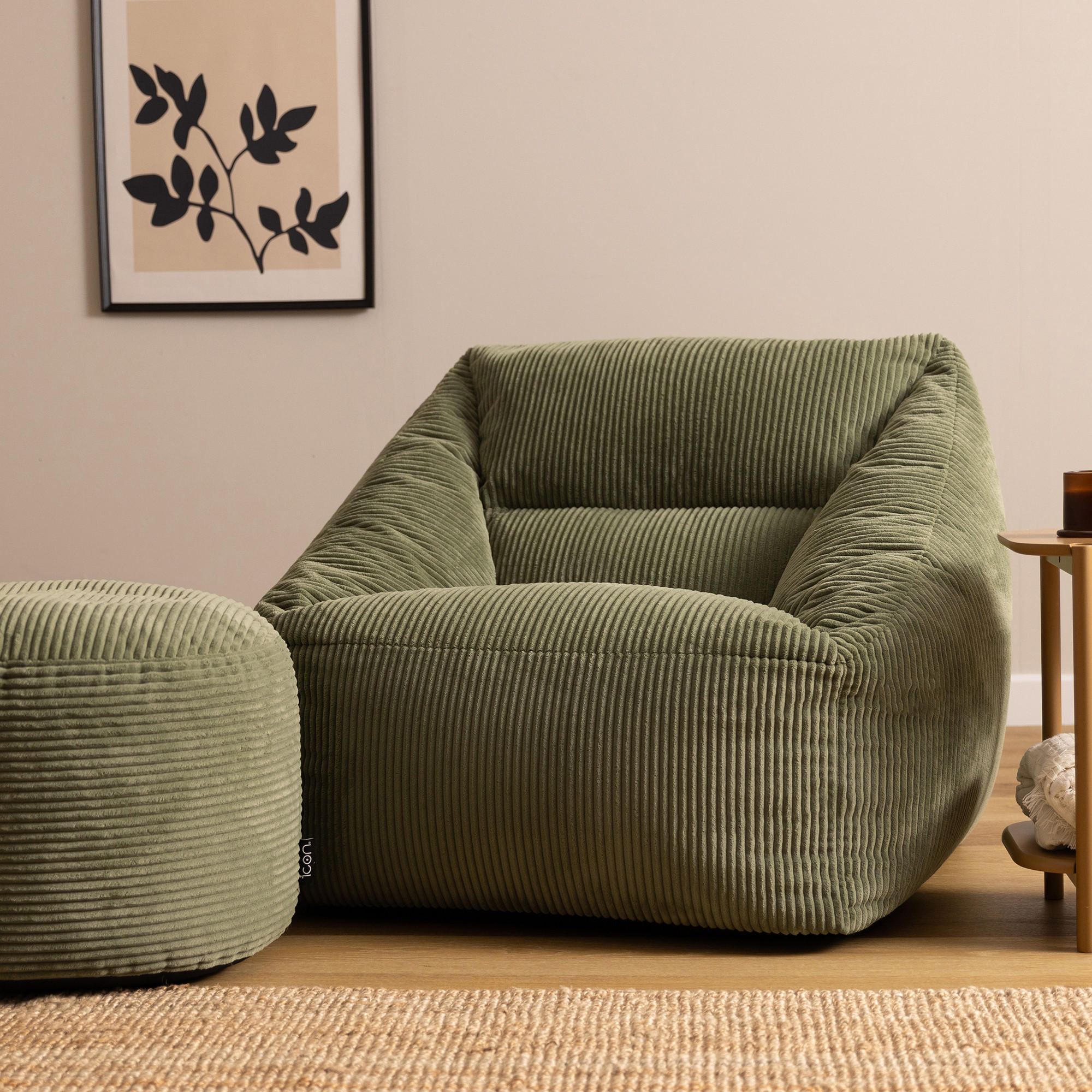 SITZSACK Sessel Natalia + Sitzpouf - Salbeigrün, Textil (100/80/88cm) - icon