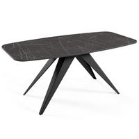 ESSTISCH Ferini, Ovaler Tisch mit Ausziehfunktion, 160-200x80 cm, Schwarz+Black Pietra Grigia - Schwarz, Metall (160/80/76cm) - Beautysofa