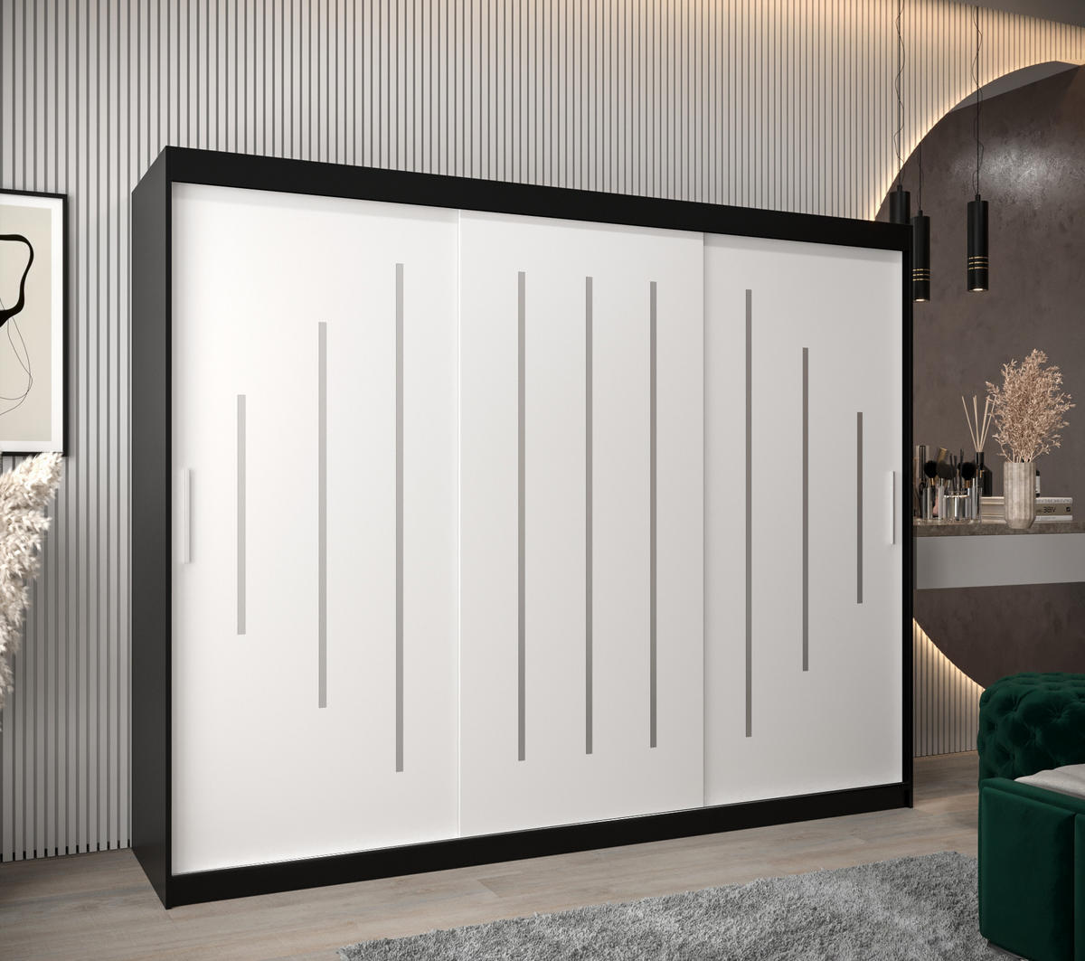 SCHWEBETÜRENSCHRANK 200/250/62 3-türig - Silberfarben/Schwarz, Holz/Kunststoff (250/200/62cm) - Abiks Möbel