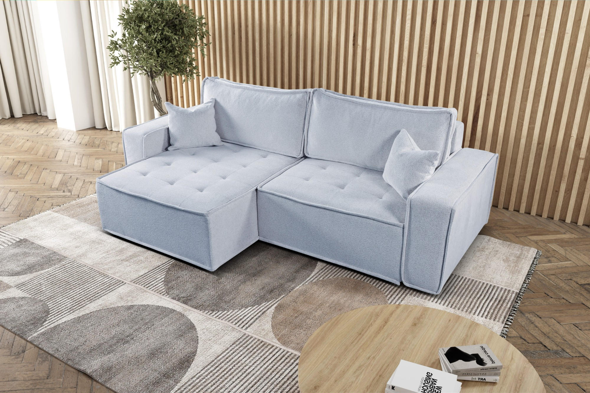 ECKSOFA Bohoo Mit Schlaffunktion Hellgrau Links - Hellgrau, Holz (140/248cm) - Kaiser Möbel