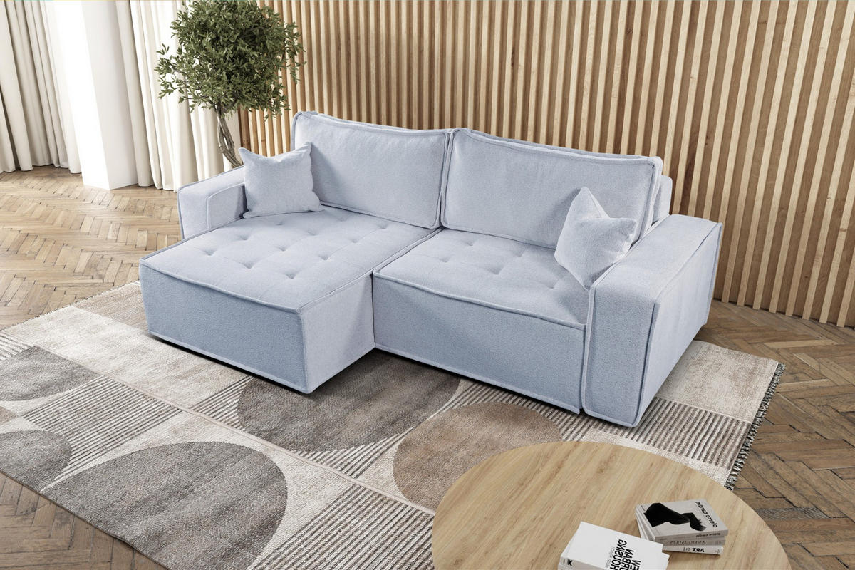 ECKSOFA Bohoo Mit Schlaffunktion Hellgrau Links - Hellgrau, Holz (140/248cm) - Kaiser Möbel