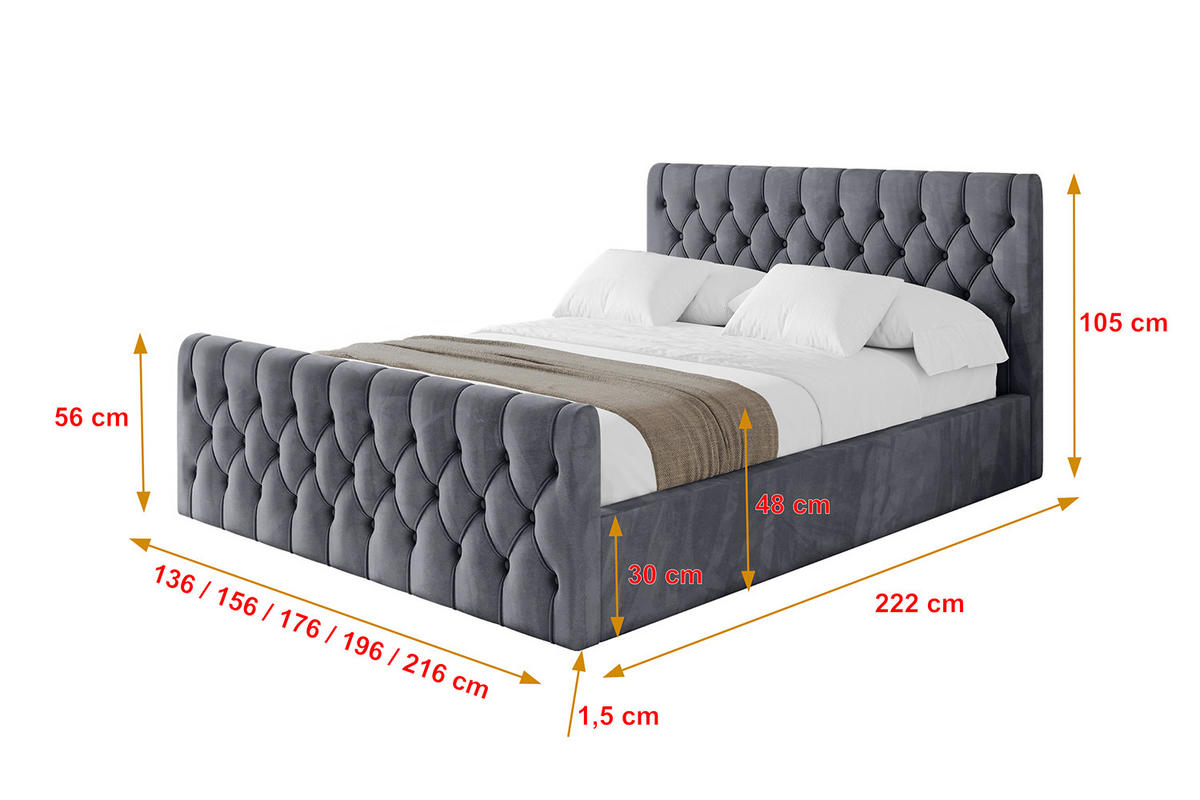 POLSTERBETT mit Bettkasten, Fußteil und Lattenrost, Boxbett mit Matratze H3/H4 - RENO-Z 120x200 Dunkelgrau - Dunkelgrau, Holzwerkstoff/Textil (120/200cm) - ALTDECOR