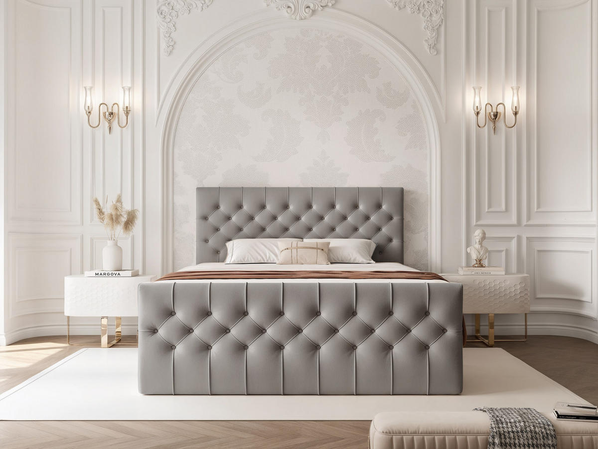 BOXBETT JOLIE 120x200 cm mit Matratze, Hellgrau - Hellgrau, Textil (120/200cm) - Idohome