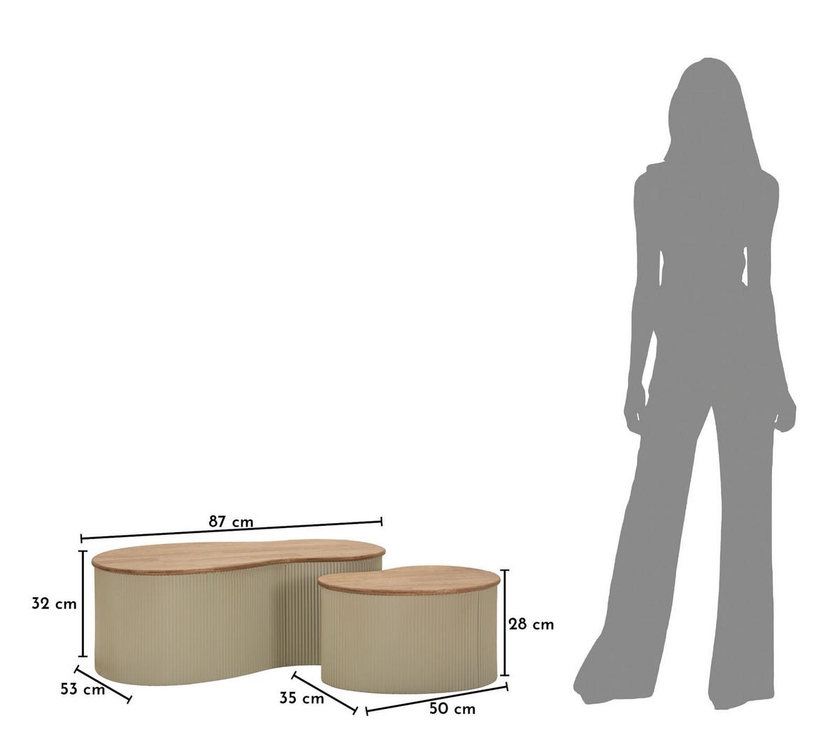 COUCHTISCHE IM 2ER-SET Frankfurt, weiß und braun, Kautschukholz und Metall, Höhen 32 und 28 cm - Weiß/Braun, Holz/Metall (53/87/32cm) - Mauro Ferretti