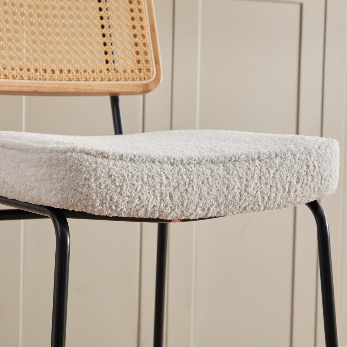 BARHOCKER 2er-Set Vintage PU-Leder Rattan-Optik Holz & Metall - Creme, Textil (46.2/96.5/59.8cm) - Urban Meuble
