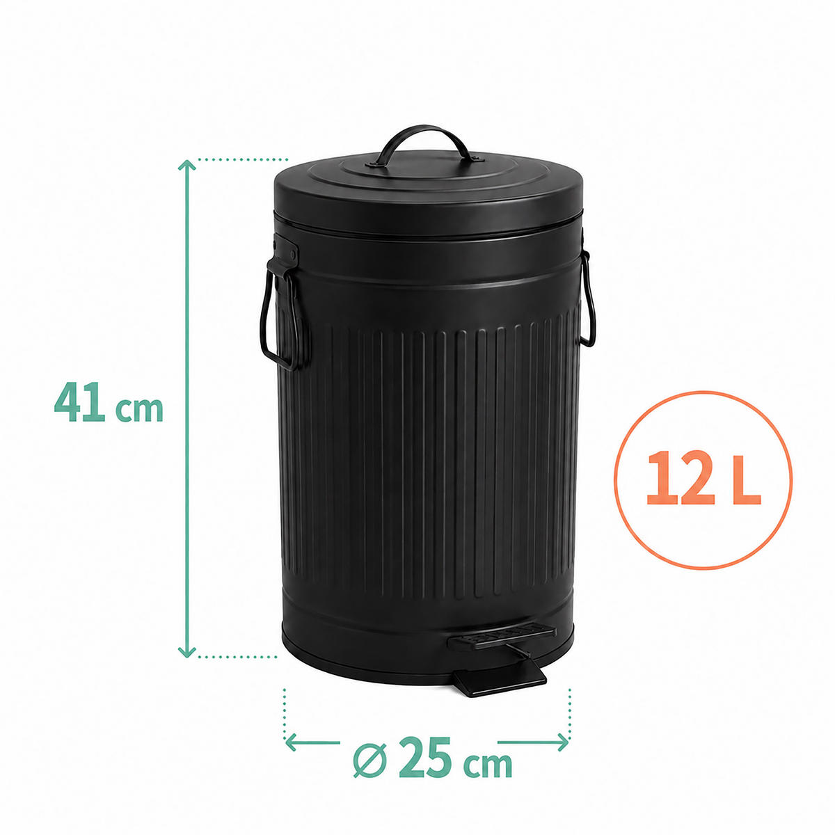 MÜLLEIMER Schwarz 12 l Tretpedal Softclose - Schwarz, Kunststoff/Metall (25/41/25cm) - Relaxdays