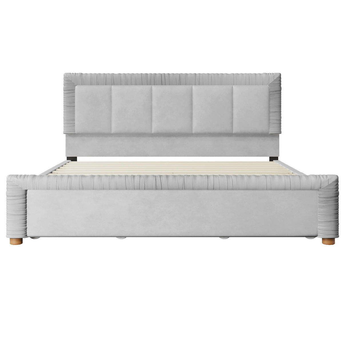 POLSTERBETT aus französischem Samt 180x200 cm Grau mit 2 Schubladen - Grau, Textil (180/200cm) - Modfu