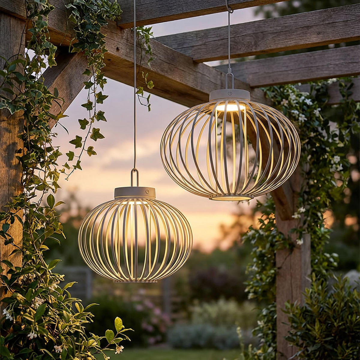 AKKU-PENDEL-/TISCHLAMPE GABBIA Bambus Beige LED 2er Set - Beige, Holz (46/46/37.5cm)