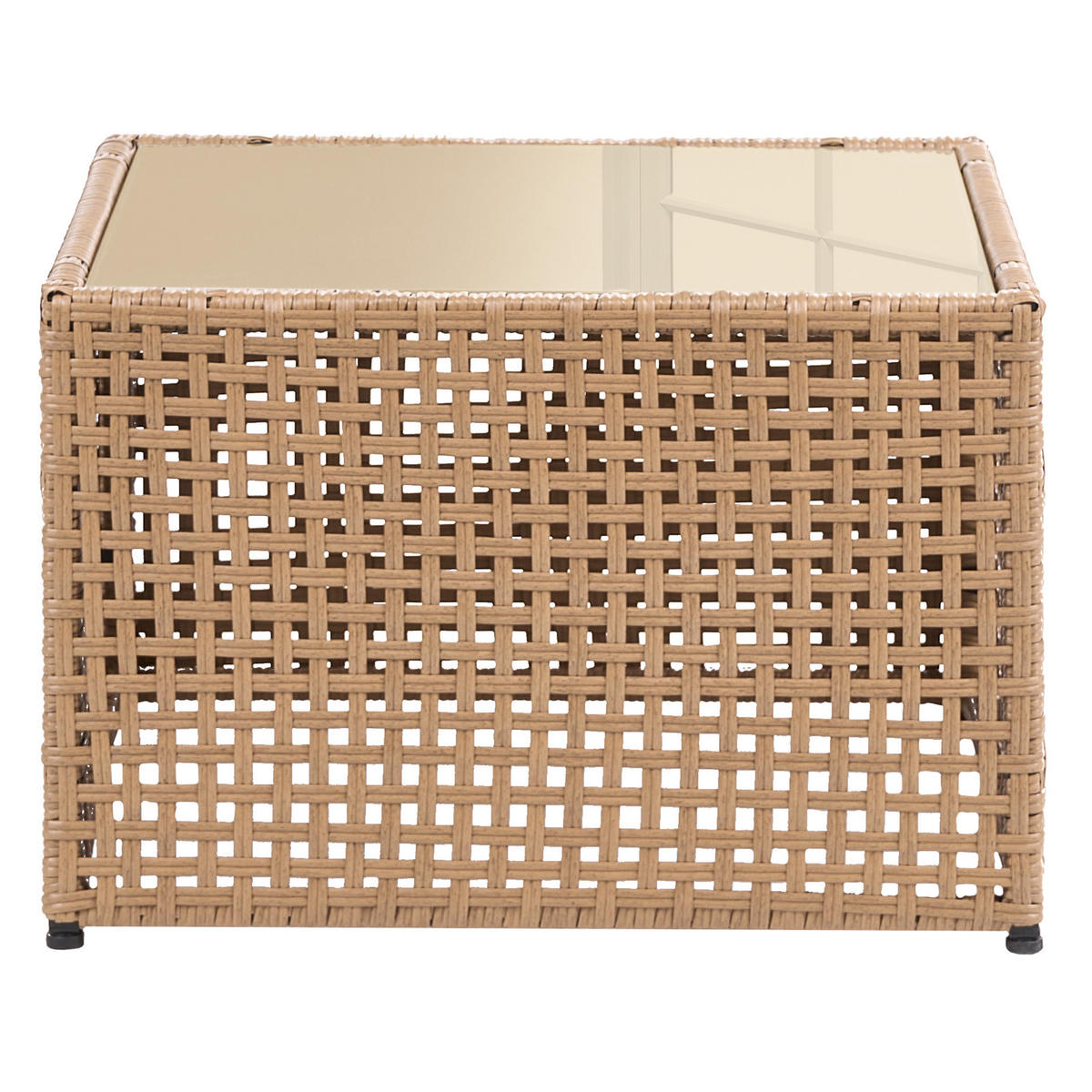 COUCHTISCH outdoor 66/66 cm Polyrattan Beige Omegana - Beige, Glas (66/66/43cm) - Beliani