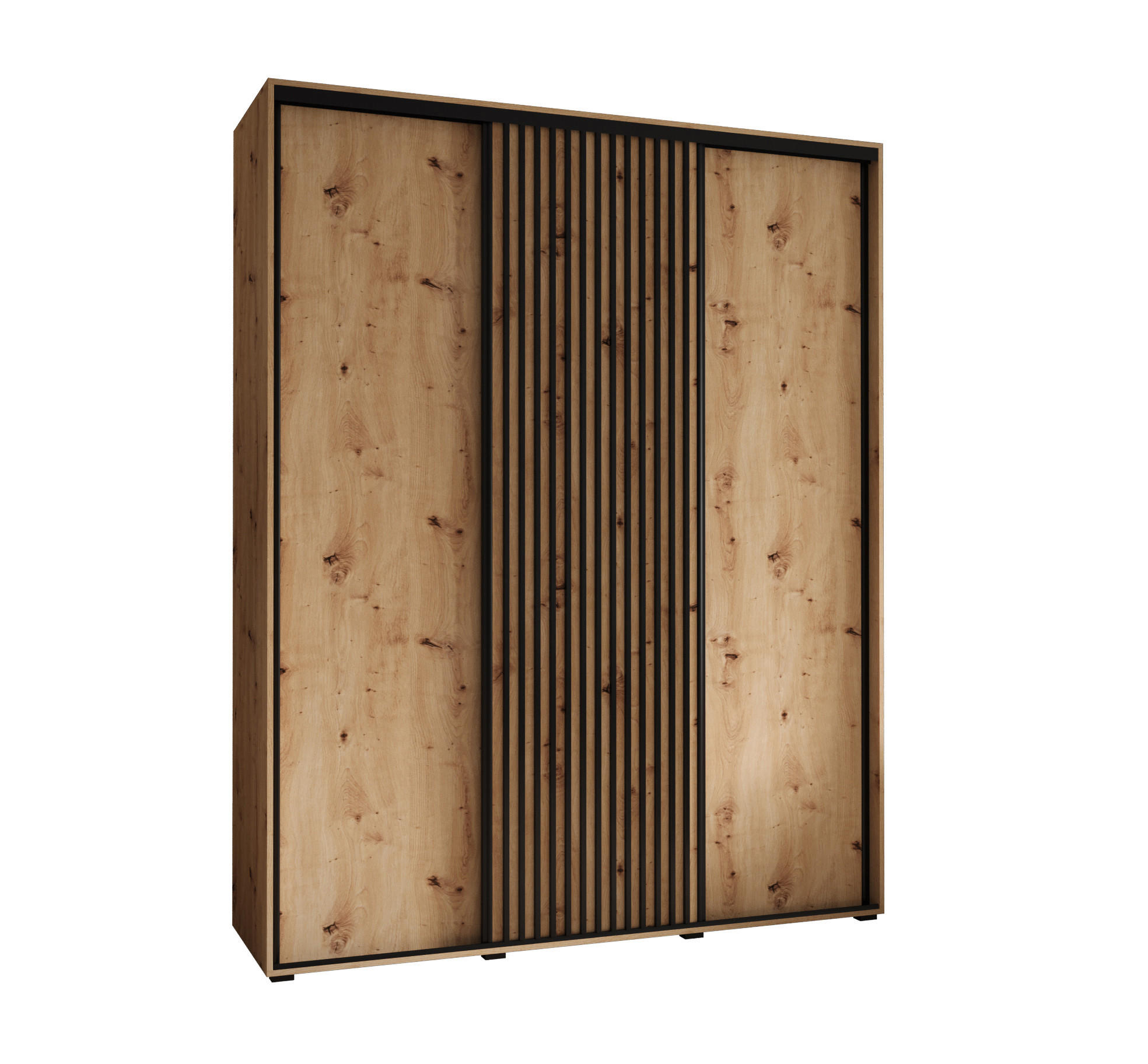 SCHWEBETÜRENSCHRANK 205,2/200/60 3-türig - Schwarz/Eiche Artisan, Holz/Metall (200/205.2/60cm) - Abiks Möbel