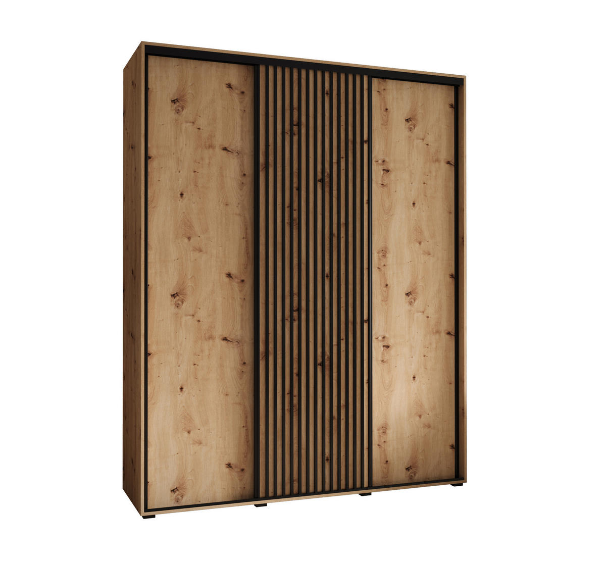 SCHWEBETÜRENSCHRANK 235,2/200/45 3-türig - Schwarz/Eiche Artisan, Holz/Metall (200/235/45cm) - Abiks Möbel