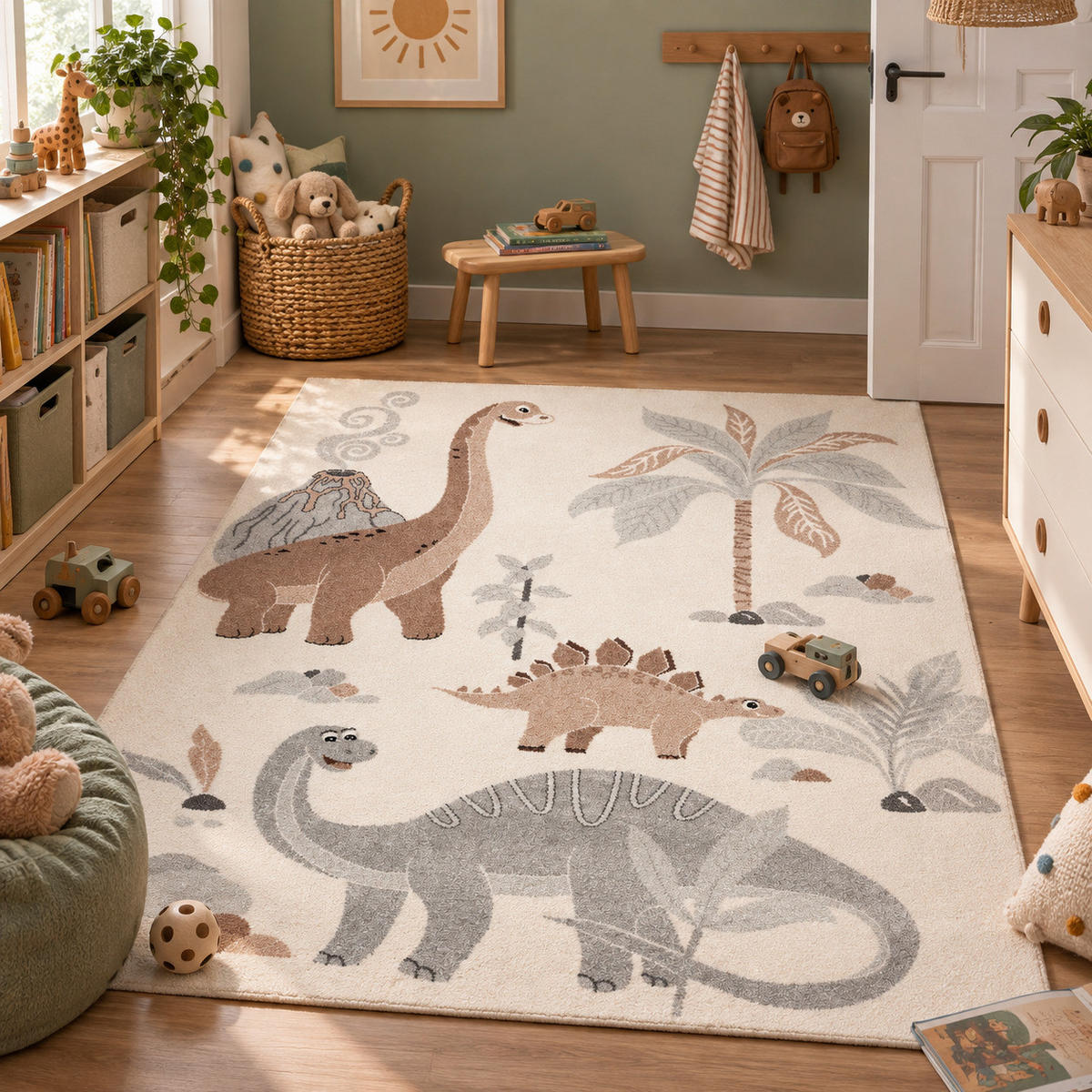 KINDER TEPPICH SOFTSTAR KIDS DINOWELT - Grau, Textil (140/200cm) - Pergamon