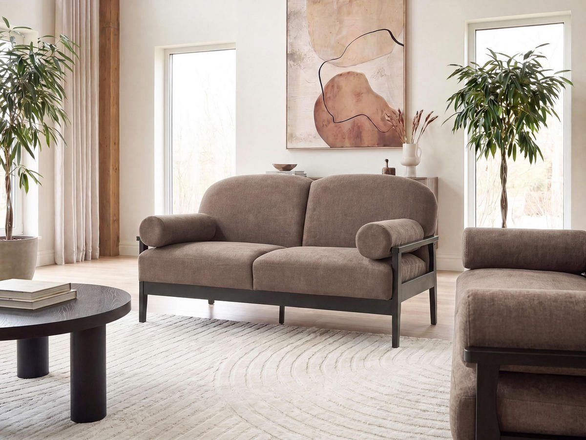 2-SITZER-SOFA Stoff Braun Pilarne - Schwarz/Braun, Textil (153/88/84cm) - Beliani