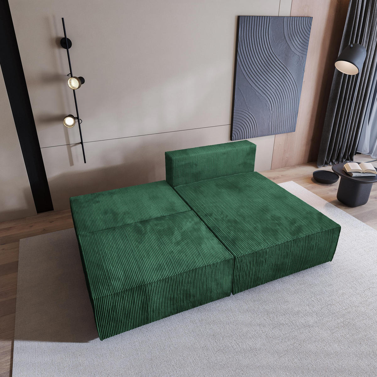 ECKSOFA FIORO P Grün Kordstoff mit Schlaffunktion - Grau/Grün, Holz/Kunststoff (204/148cm) - MASSENO