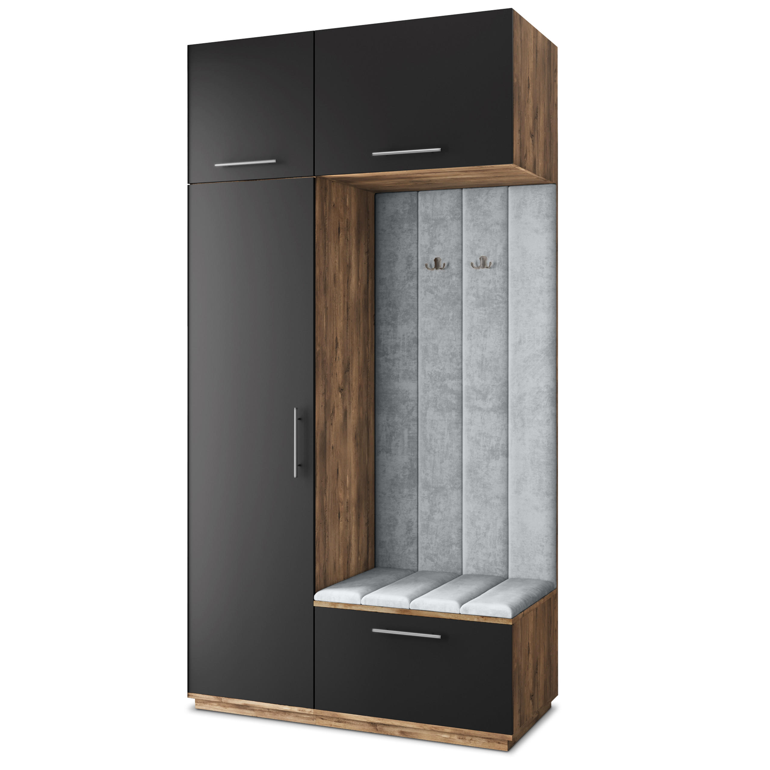 MASSENO GARDEROBENSCHRANK Eiche, Schwarz, Hellgrau 120cm × 60cm × 240cm