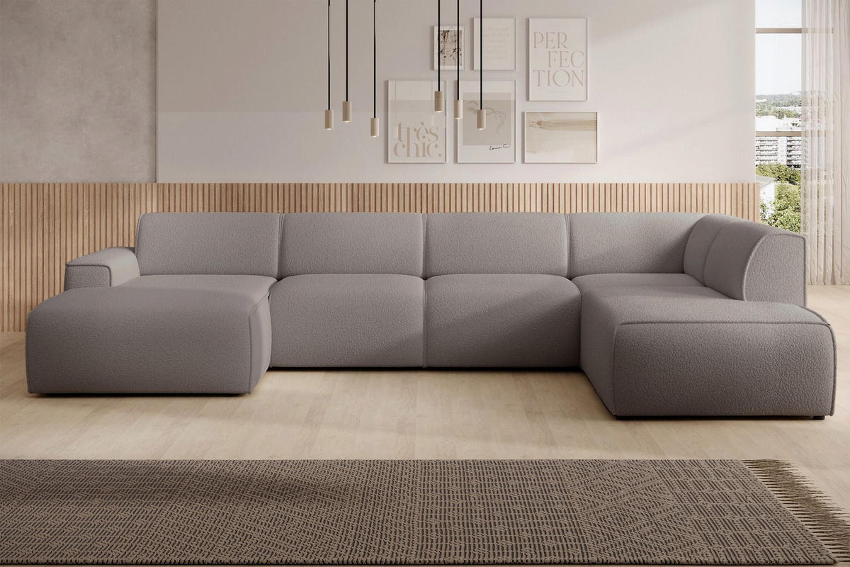 WOHNLANDSCHAFT Bouvi Graubraun rechts - Graubraun/Schwarz, Kunststoff/Textil (220/378cm) - Selsey