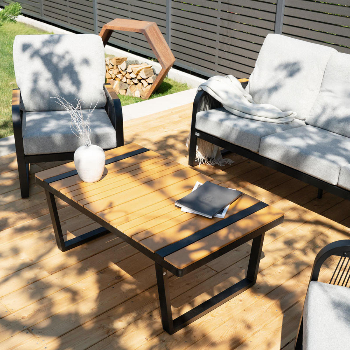 GARTENLOUNGE ALUMINIUM MARABA - Hellgrau - Schwarz, Kunststoff/Metall - Home Deluxe
