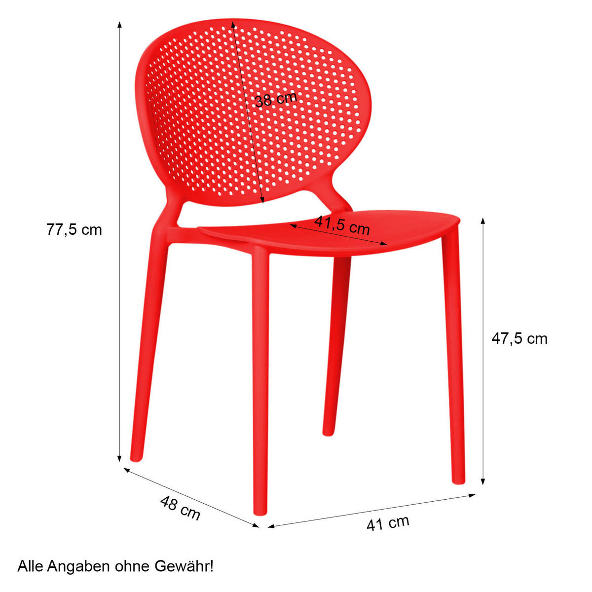GARTENSTUHL 4er-Set Kunststoff Rot - Rot, Kunststoff (41/77/48cm) - Homestyle4u
