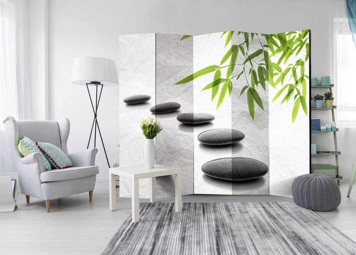 PARAVÁN Akustický 5-Dielny 225x172 cm Zen Kamene pre Spa - sivá, drevo/textil (225/172/3cm) - Muralo
