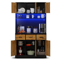 BUFFET 100/40/180 cm in Schwarz/Natur mit LED-Beleuchtung und Steckdosenleiste - Schwarz, Holzwerkstoff (100/180/40cm) - Flora Grace