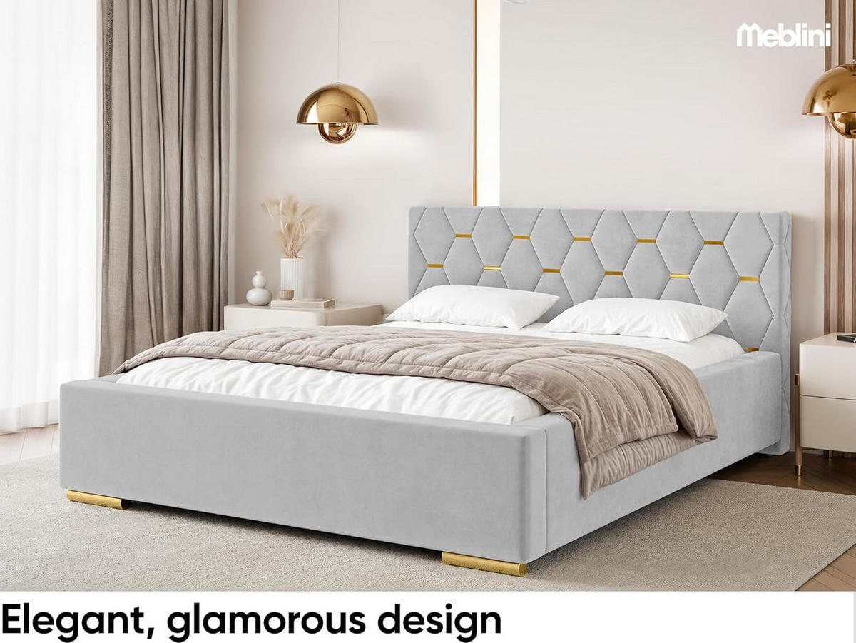 BETT VERSAL H3 - Goldfarben/Hellgrau, Holzwerkstoff (160/200cm) - Meblini